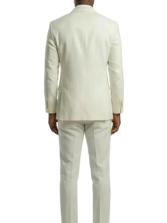 Ivory Double Breasted Wide Shawl Lapel 2 Piece Skinny Fit Men's Suit - Picture 2 of 3